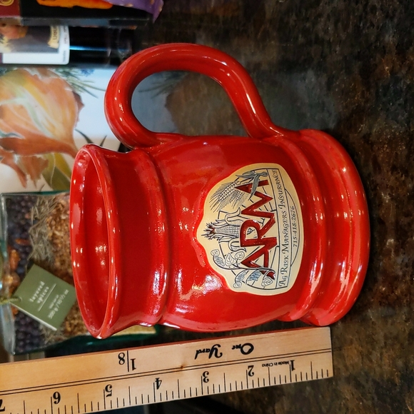 Large Deneen Pottery Mug Orangey Red 2015 Ag Risk Managers Insurance - Picture 2 of 9